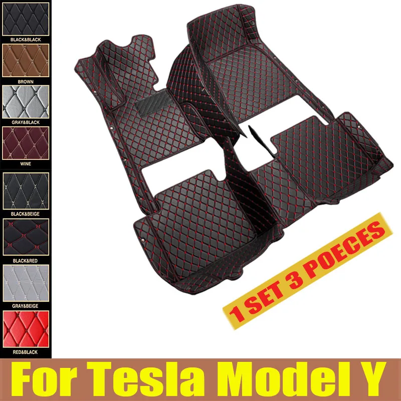 

Custom Car Floor Mat for Tesla Model Y 2021 2022 Carpet Durable Leather Phone Pocket 100% Fit for Your Car