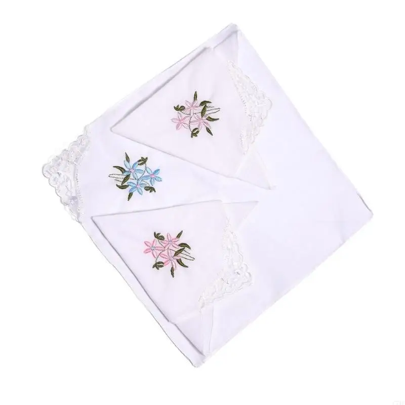 C71F 목화 손수건 빨 수있는 가슴 수건 자수 꽃 손수건 포켓 스퀘어 28x28cm 소녀 여행 쇼핑