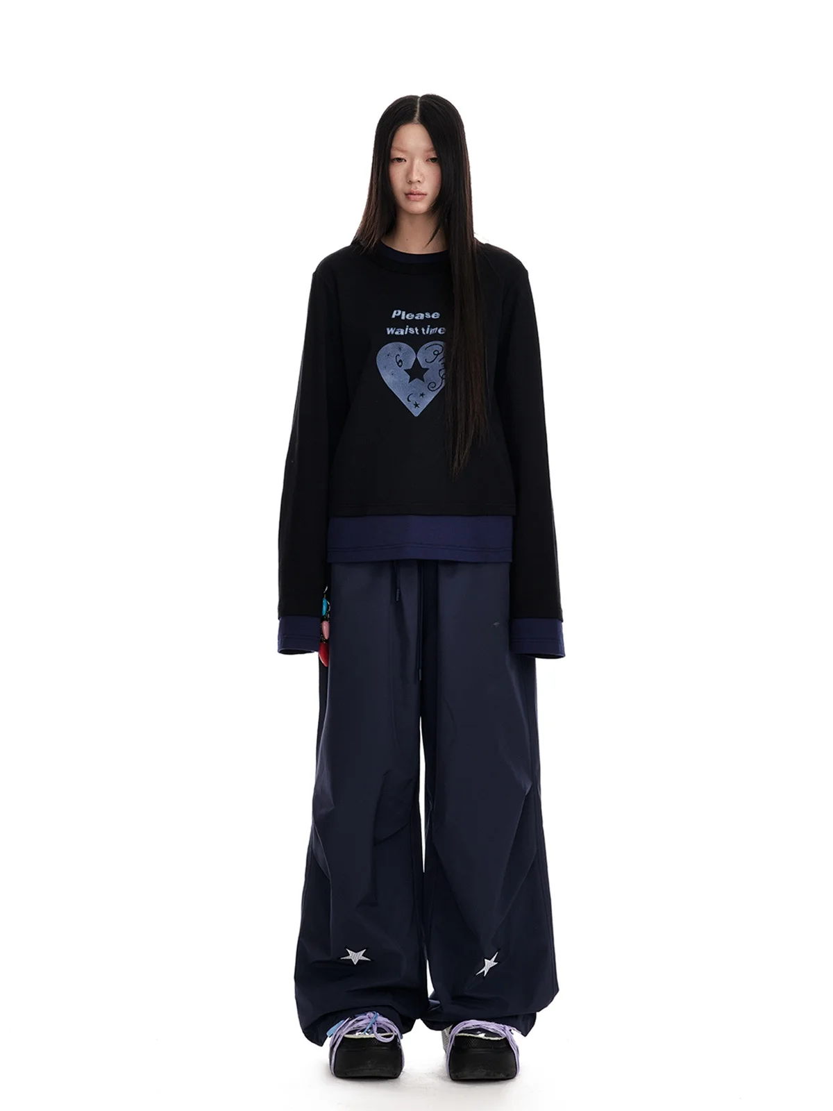 

Jikoo Casual Loose Wide Leg Pants Women's Sli Retro Star Workwear 3D Loose Floor-Length Umbrella Pants Trendy