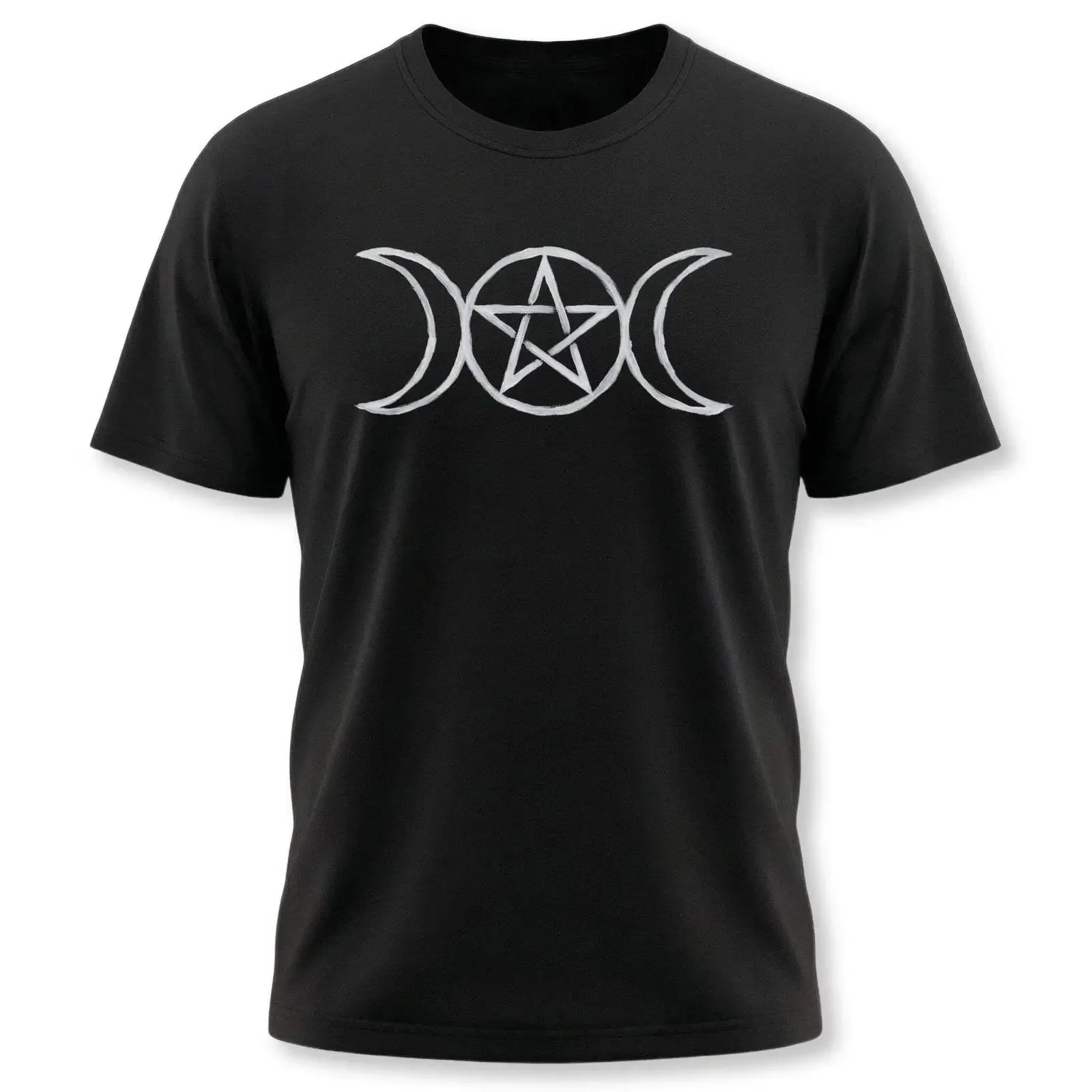 Triple Moon Pentagram T Shirt Wiccan Goddess Witchy vintage Washed designer clothes Versatile Soft Slightly