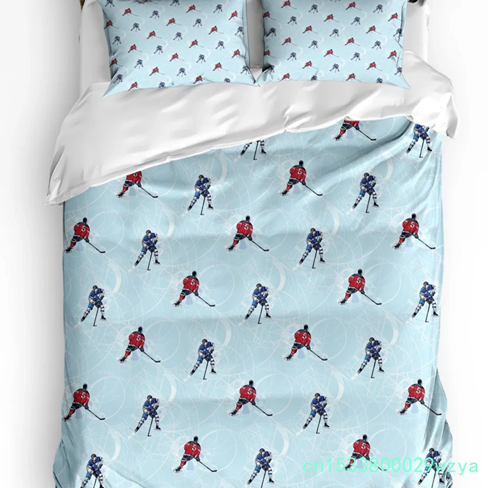 Hockey Bedding Set For Bedroom Bed Home Hockey Player Makes A Strong Shot On Goal Rival Il Duvet Cover Quilt Cover Pillowcase