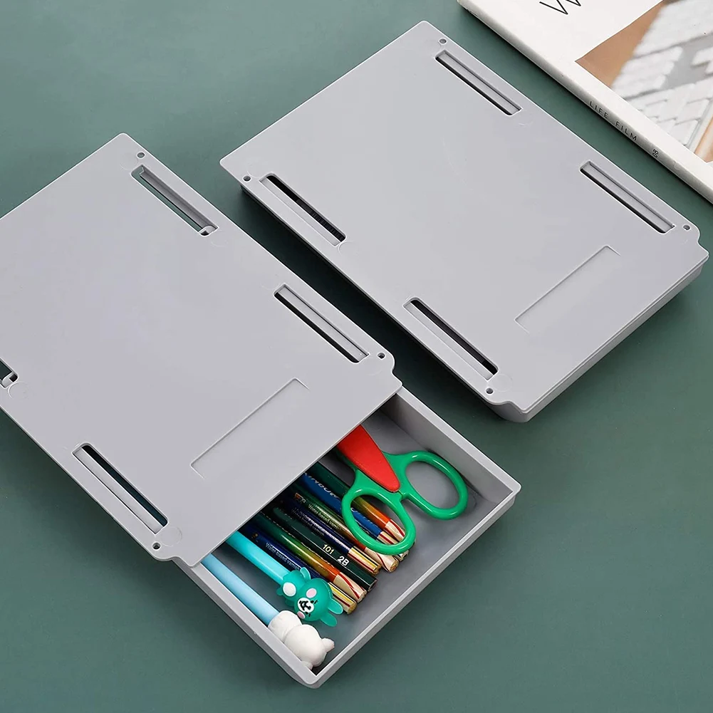 HFES 2 قطعة صندوق تخزين درج تحت المكتب ذاتي اللصق درج مكتب مكتب المدرسة المنزل متابعة درج مكتب