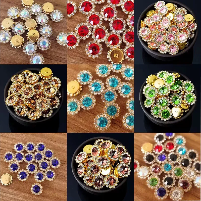 50pcs10/12mm sunflower drill hand sewing round flower disc diamond  handmade for various DIY material wedding accessories