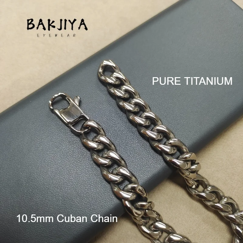 TA1 Pure Titanium Cuban Chain Necklace Bracelet, Thick 10.5mm Hand Polished Cowboy Chain, No Rust Skin-Friendly Jewelry for Men