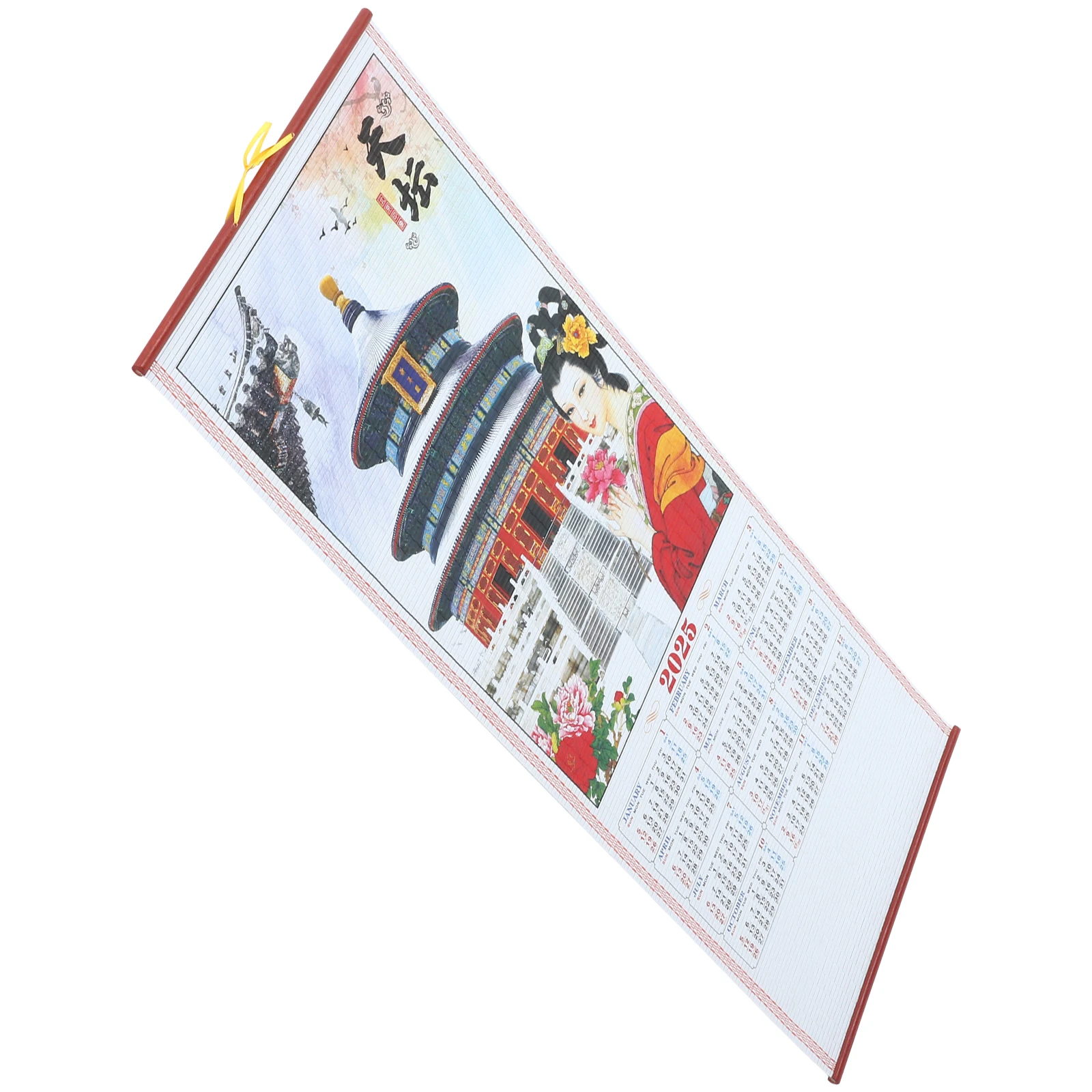 Imitation Rattan Hanging Scroll Calendar 2025 Snake Lunar Year Clear Printed Monthly Planner Decorative Wall Art Sturdy Office