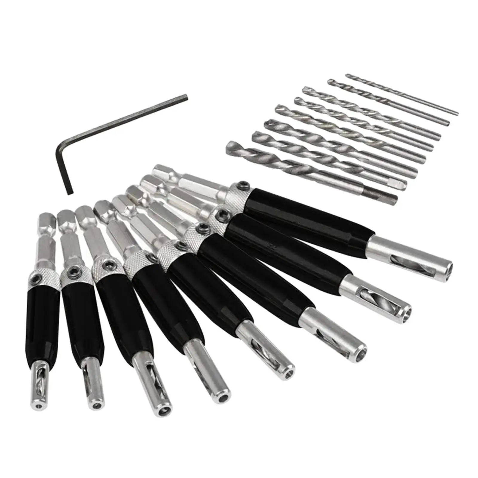 

Набор сверл для петель HSS, 17 шт., самоцентрирующиеся, с 1 шестигранным ключом, размеры 5/64'', 7/64'', 9/64'', 11/64'', 13/64'', 5 мм, 1/4 дюйма