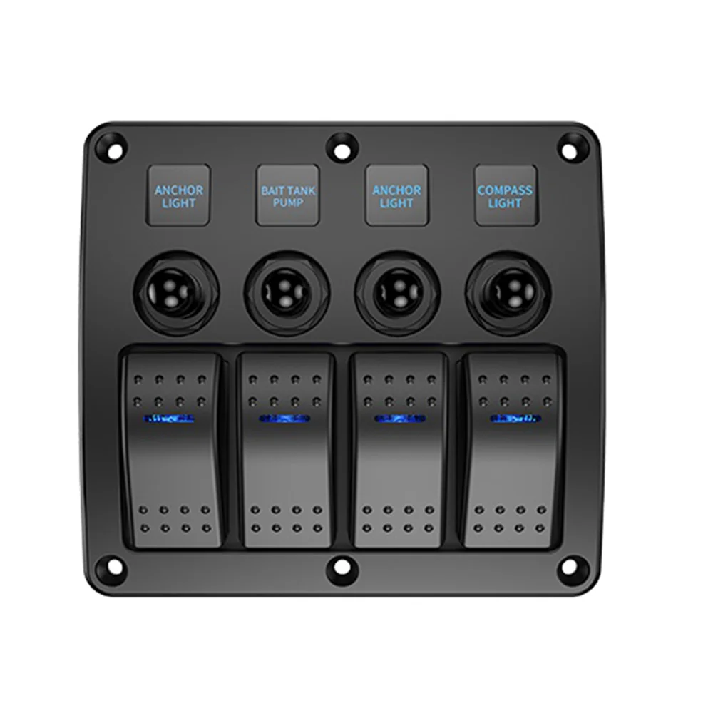 

Universal 4 Gang LED Rocker Switch Panel Car Toggle Switch On-Off DC 12V 24V for Car Truck Marine Vessels Yachts