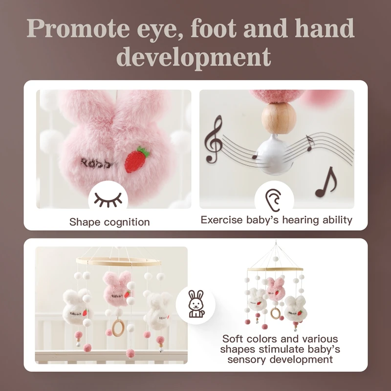 Baby Rattle Toys 0-12 Months Felt Wooden Mobile Newborn Music Box Crochet Bed Bell Plush Hanging Toys Holder Arm Bracket ﻿Gifts