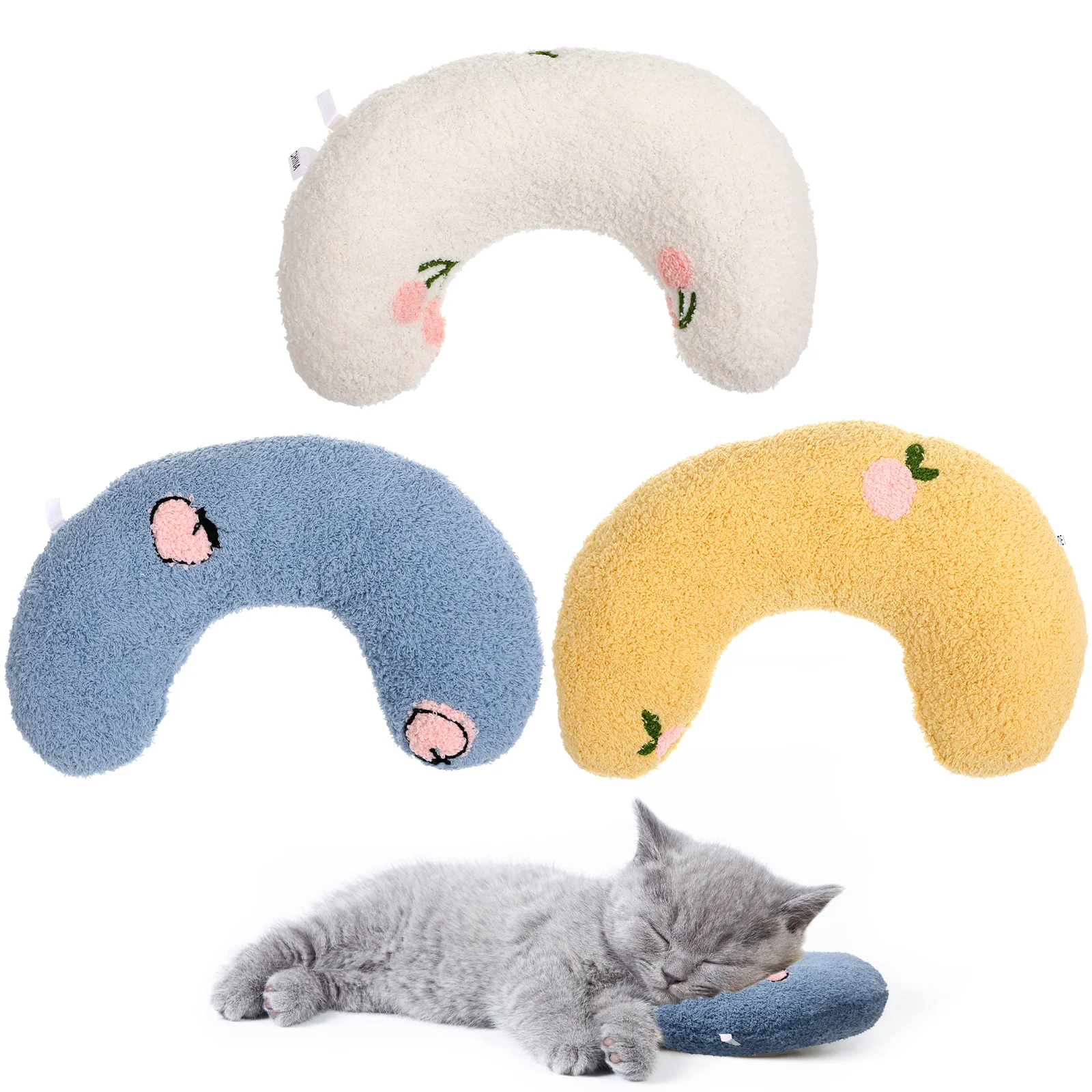 

3Pcs Sleeping Pillow for Cat Cozy U-Shaped Pet Cushion Machine Washable Warm Puppy Bed Mat Comfortable for Small Dogs