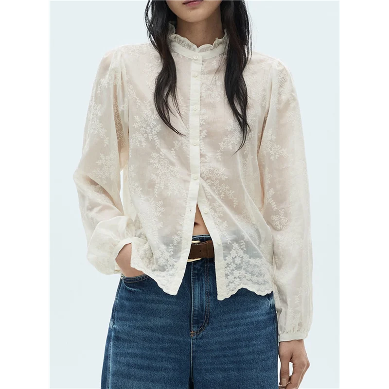 

ASDS-Womens Embroidered Button Down Shirt Long Sleeve Blouse Casual Top
