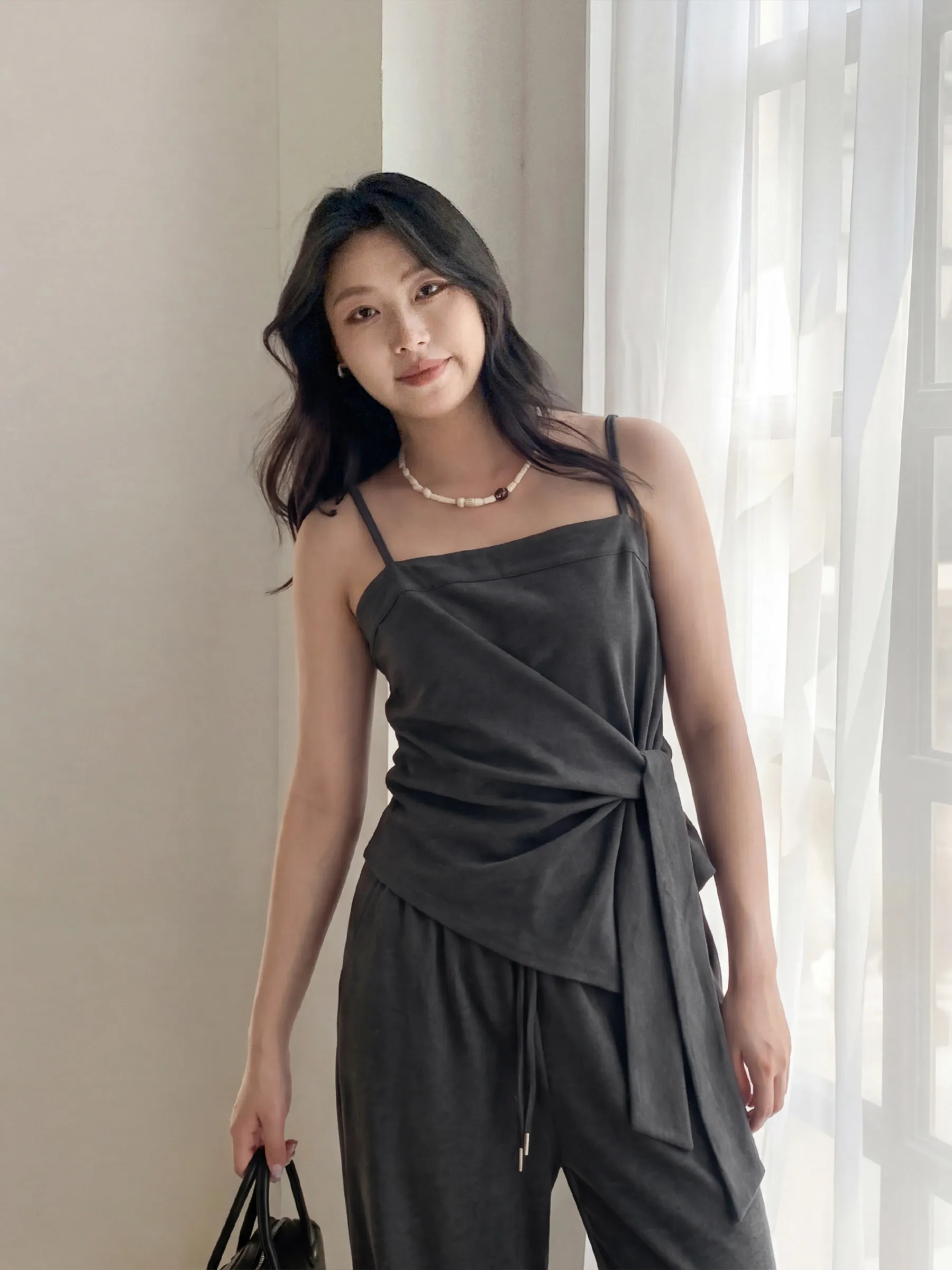 CHIC VEN Fashion Women's Sets Side Strap Slim Tank Tops Casual Loose Shirt Floor Pants Set Casual Lady Clothing Autumn New 2026