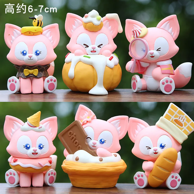 6pcs/set LinaBell Cute Pink Fox Cartoon GK Model Cake Toppers Girl's Birthday Decoration for Children's Party Supplies Gifts