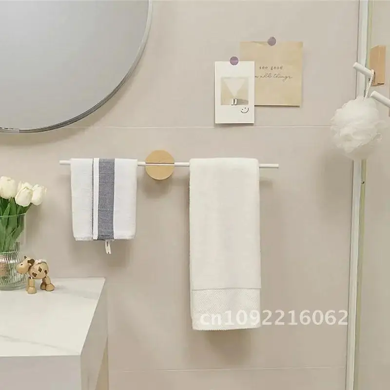 

Bathroom Towel Wall Towel Holder 304 Stainless Steel Beech Single Bar Hanger Artistic Wood Mounted Towel Shelf Rack