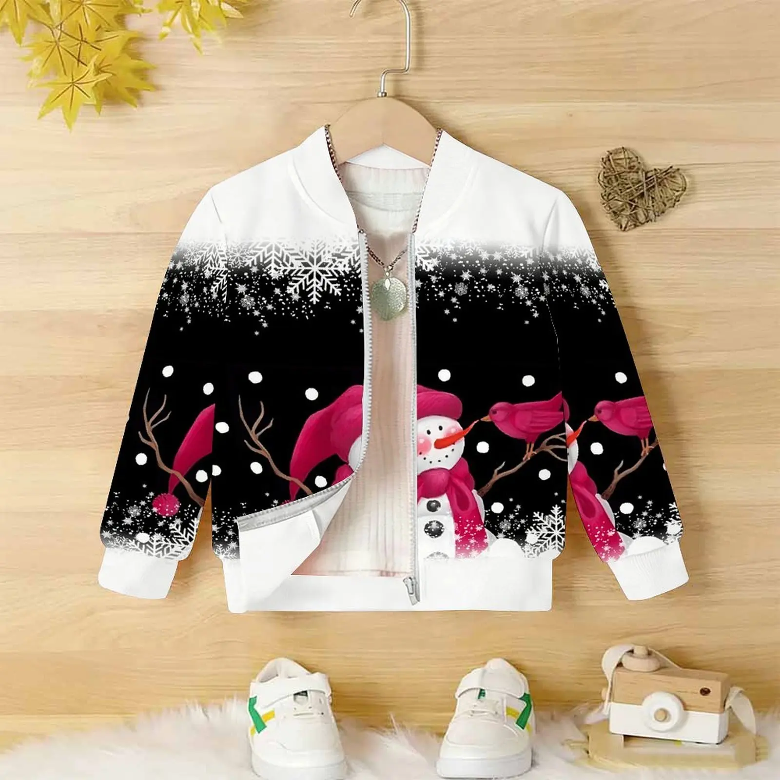 Autumn Baseball Uniform Winter Zippered Long Sleeve Girls Printed Coats Fashion Tops Everyday Wear Kids Christmas Clothes