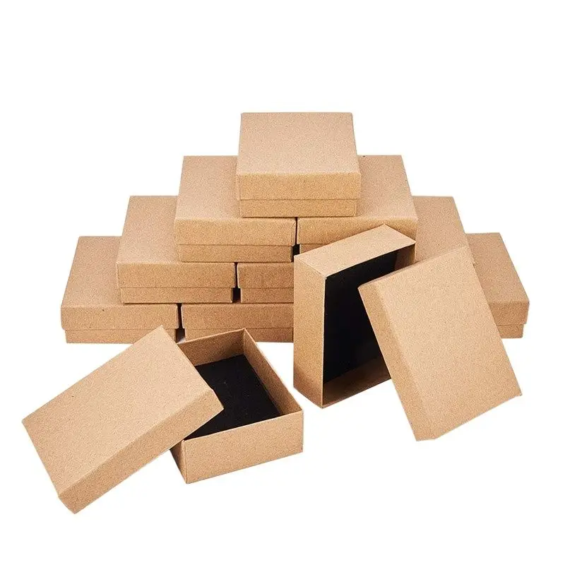 12pcs/Lot Small Size 9x7x3cm Kraft  Square Cardboard Jewelry Boxes for Jewelry Set and Packaging Box,Tan F80