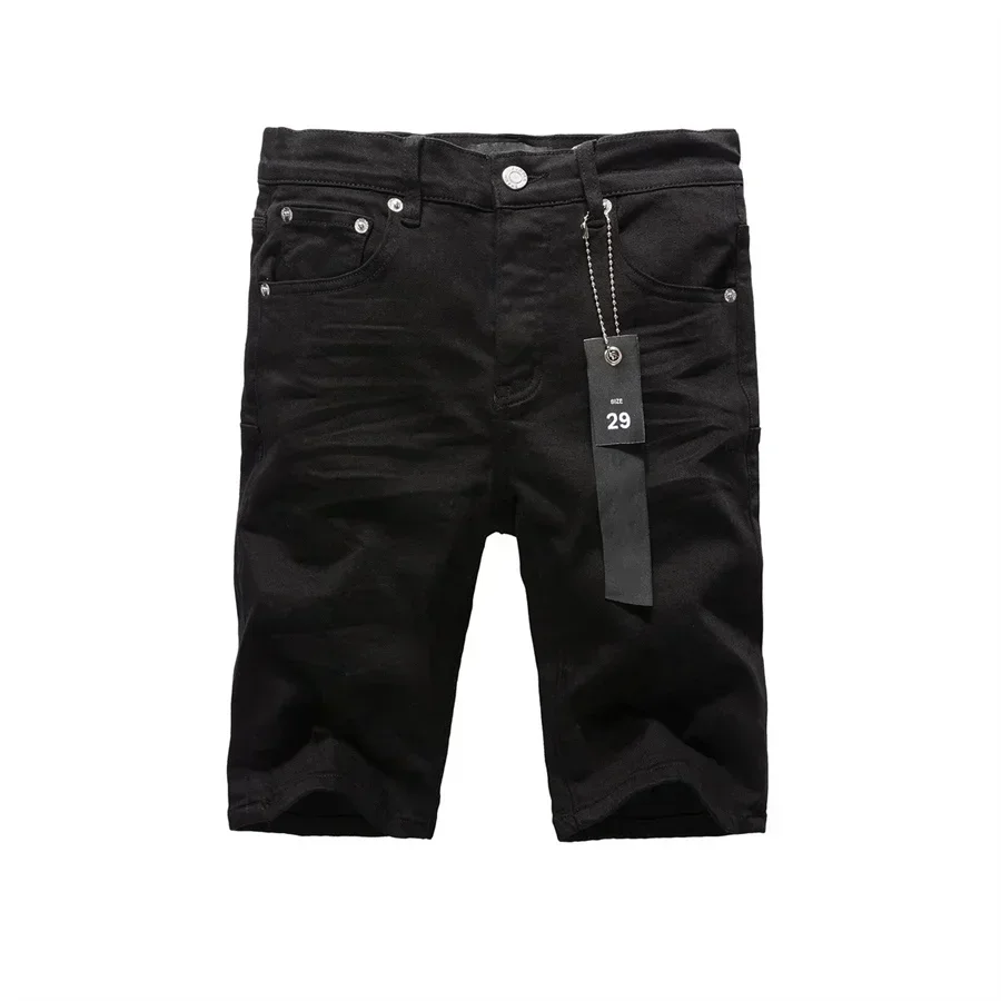 Top-Qualität neue Purpur Jeans Shorts Männer trend ige elastische kantige Mittel hose unregelmäßige hellblaue Farbe gewaschene Jeans Marken Hosen