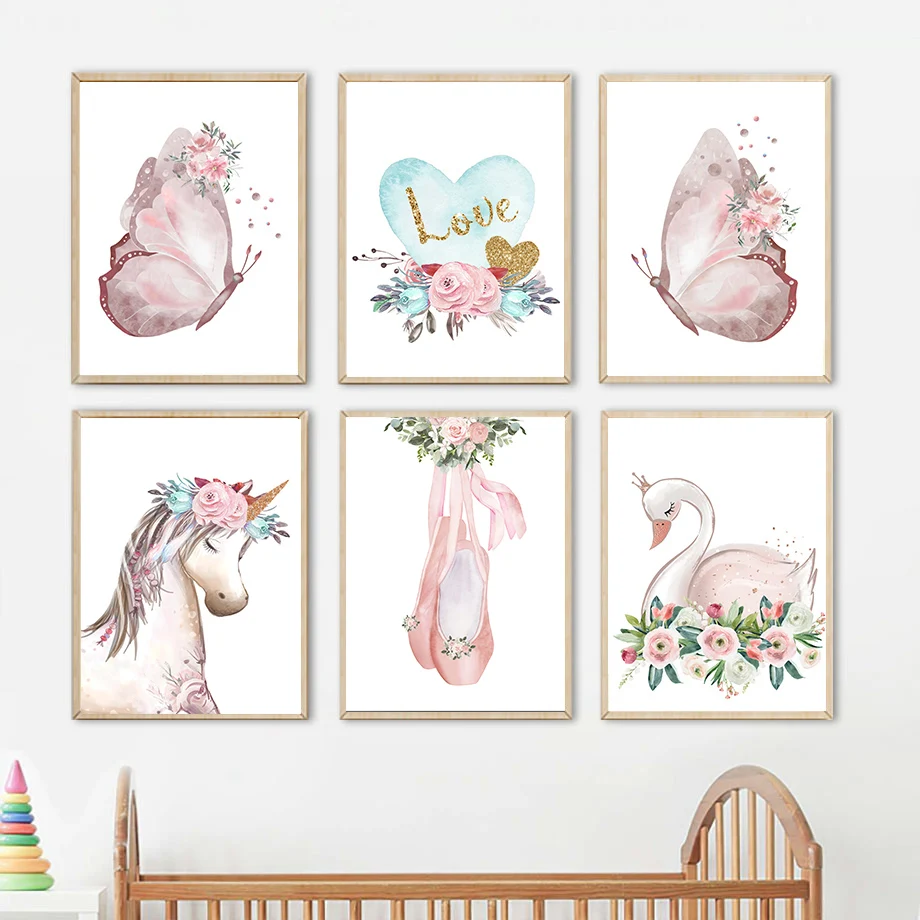 1pc frameless Canvas Painting Unicorn Swan Butterfly Rainbow Cloud Flower Posters and Prints Wall Art Print Canvas Painting Pict