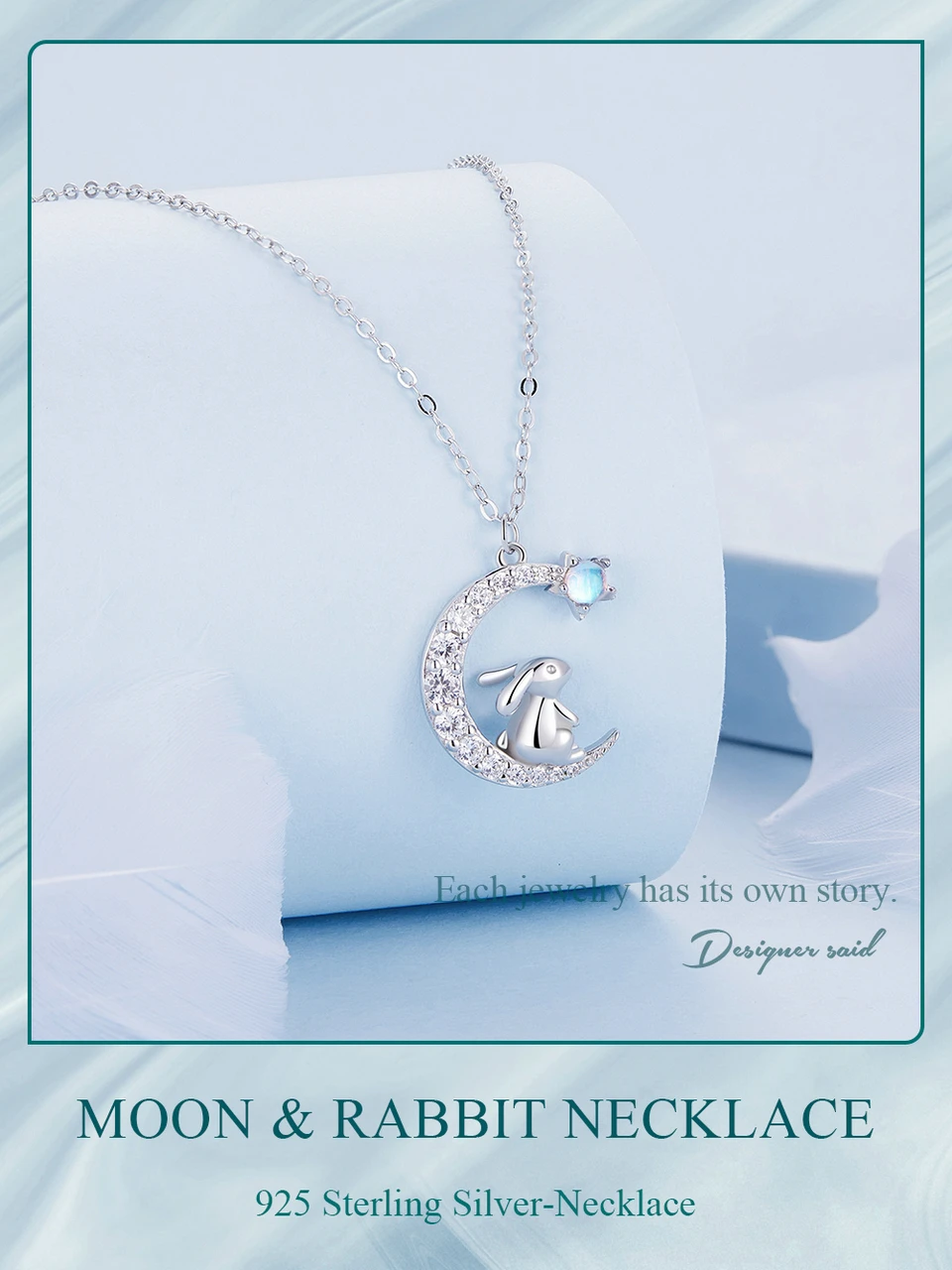 WOSTU 925 Sterling Silver Cute Cat Moon Pendant Necklace For Women, reamy Moonstone Zircon Charm Necklaces Special Gift For Her