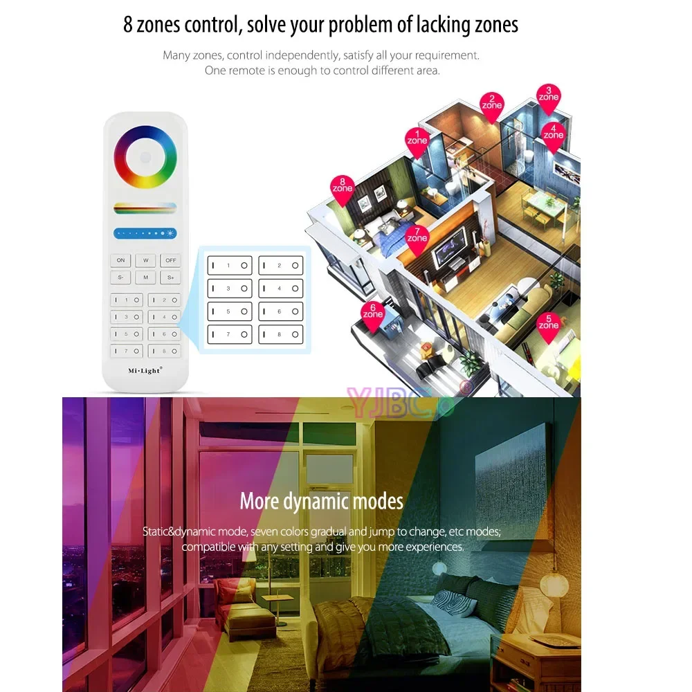 MiBoxer 4 Zone RGBW / RGBCCT 2.4G Touch RF Remote 8-Zone RGB+CCT Remote Wireless Dimmer Switch Brightness adjustable controller