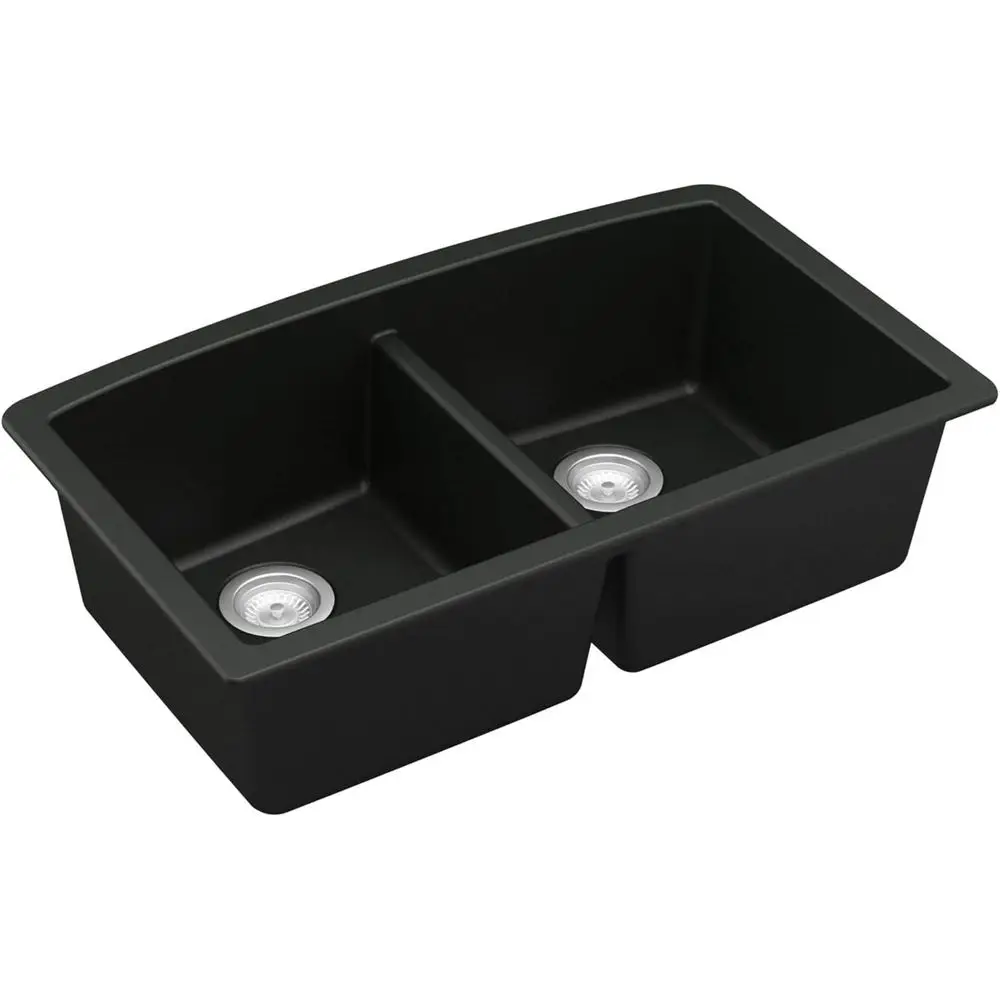 Undermount Granite/Quartz Composite Kitchen Sink 32 in. Double Bowl 50/50 Black