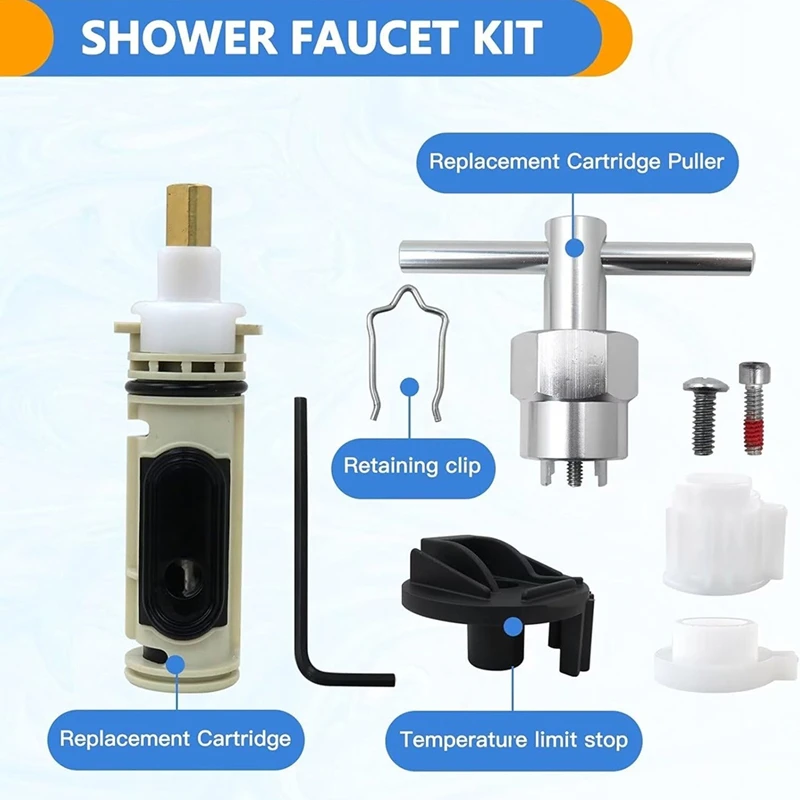 ABJI-Cartuccia di ricambio per 1 222 con strumento di rimozione 104421   e kit adattatore maniglia 116653   Per sistema doccia - Protezione antiscottatura