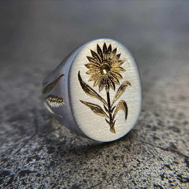 Pure hand carved Sunflower Ring Flower Daisy Rings for Women Female Wild Flower Ring Jewelry Accessories SZ5-11