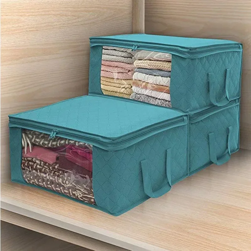 Caixa De Armazenamento De Roupas De Grande Capacidade, Tecido Não Tecido Dobrável, Quilts Clothes Organizer Case com Zipper