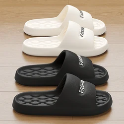 WDZKN 2024 Fashion Women Home Slippers Summer Indoor Bathroom Non-Slip Flat Slippers Lightweight Concise Couple Men Slides Black