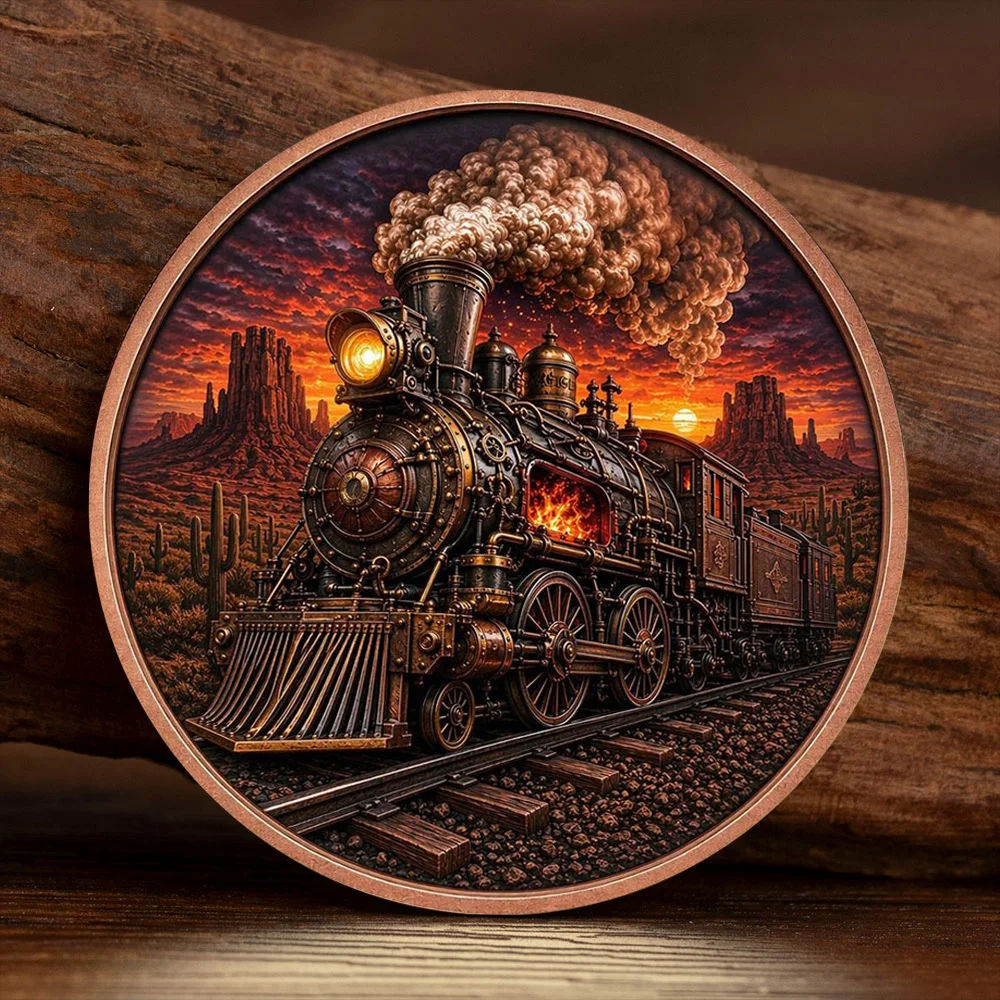 Western Cowboy Steam Train Copper Commemorative Coin Wild West Desert Souvenir Coin Home Decoration Gift