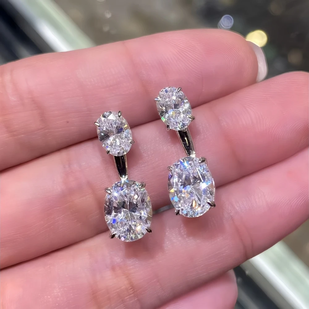 6CTTW Oval Cut Moissanite/Zircon Floating Back-hung Detachable Stud Earring for Women S925 Sterling Silver with Certificate
