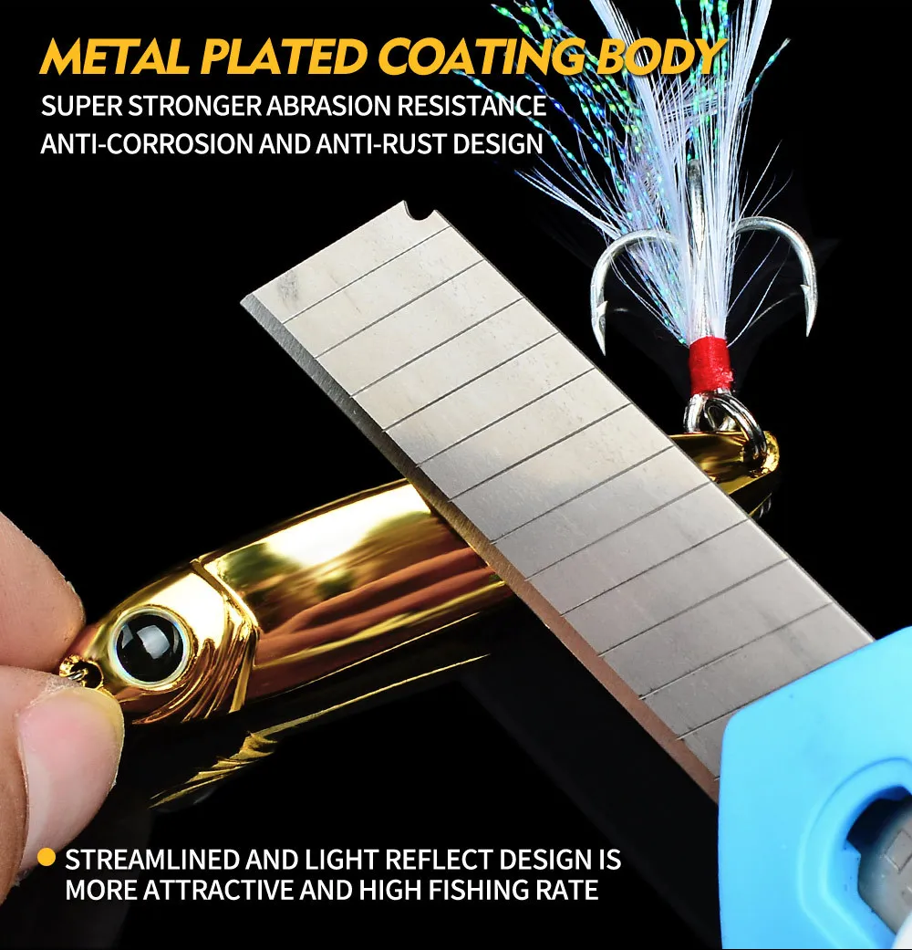 

PROBEROS 1pcs Spinner Bait Gold 10g 15g 20g Metal Lure Sinking VIB Spoon Fishing lure Feather Treble hook Hard Wobbler dw469