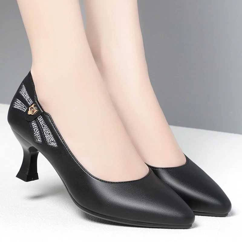 Women's Pumps Spring Autumn New Solid High Heels Soft Leather Shoes Fashion Pointed Toe Shallow Mouth Single Shoes