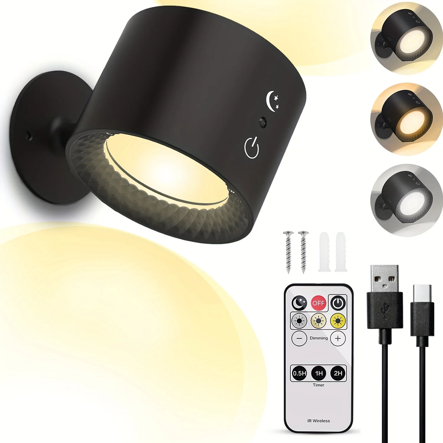 1pc Rechargeable Wall Light Indoor, 3 Brightness Levels 3 Color Modes Bedside Lamp, 360° Rotatable Touch Control Wall Lamps, Wal