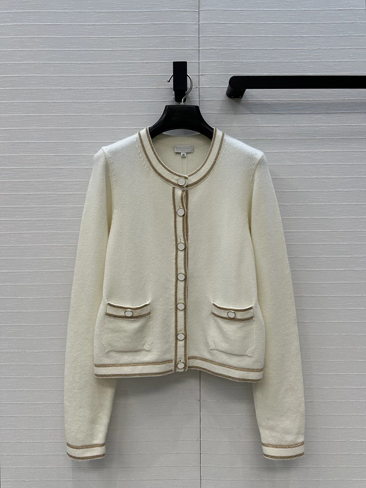 

SVORYXIU, зима 2025 г., новый стиль, стиль для отдыха, однорядная пряжка, круглый вырез, вязаный шерстяной кардиган, женский модный белый кардиган