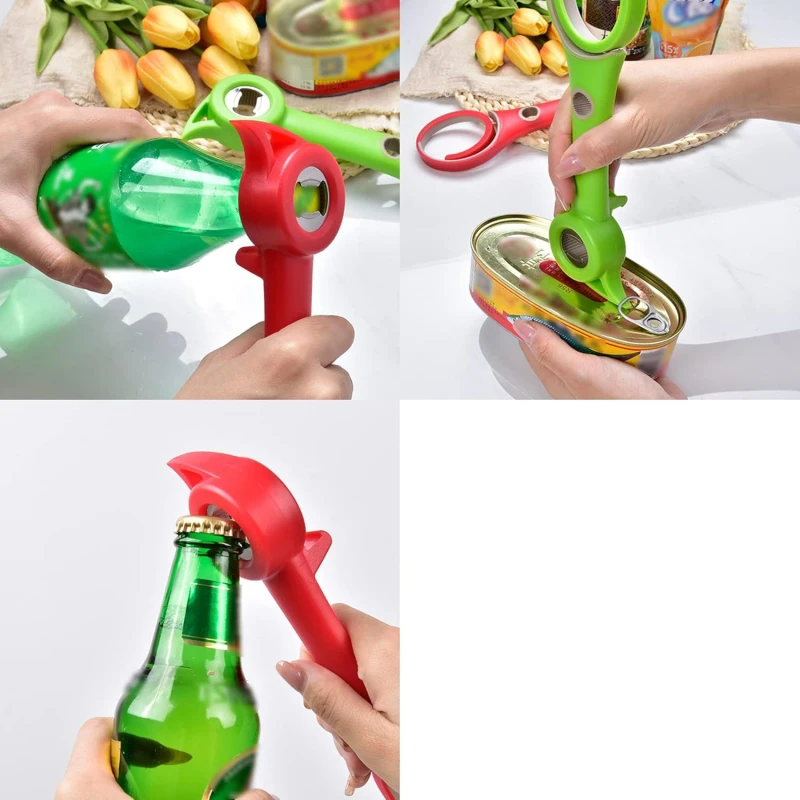 1Pc 6 In 1 Multi-function Can Opener Bottle Jar Beer Soda Remover Kitchen Tool Lid Seal Remover Screw Cap Kitchen Manual Gadgets