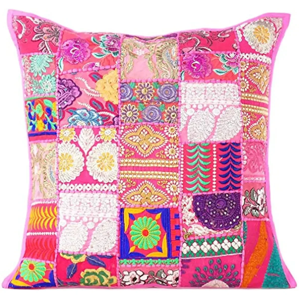 Eyes of India Decorative Patchwork Boho Throw Pillow Cover Colorful Handmade Accent Bedroom Living Room