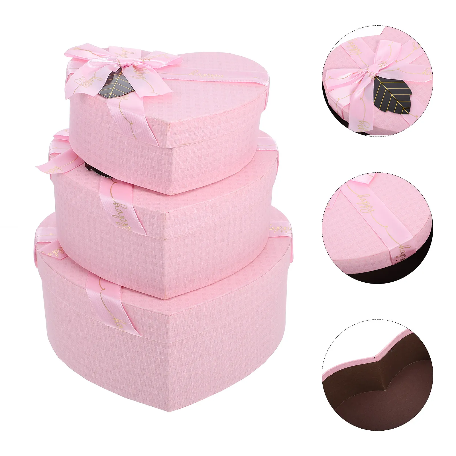 Caja de regalo con forma de corazón, caja pequeña decorativa de papel de primera calidad con tapa para chocolates, dulces, recuerdos, aniversario de San Valentín, 3 uds.