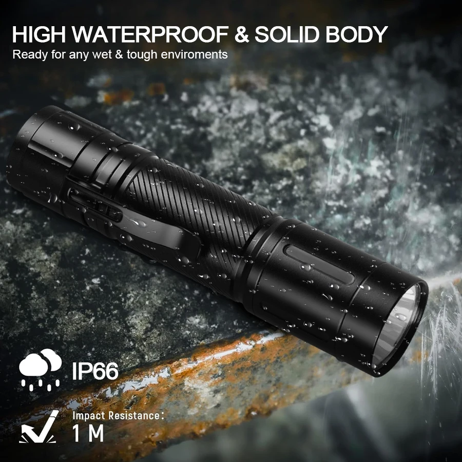 BALDR SC8 Powerful LED Flashlight Rechageable Tactical Torch With Pen Clip Super Bright Hiking Emergency Lantern 1500mAh Battery