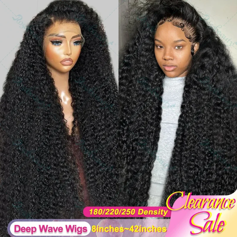 40 Inch Brazilian 13x6 Deep Wave Transparent Lace Frontal Wigs Curly 13X4 Front Human Hair 5X5 Glueless Closure Wigs For Women