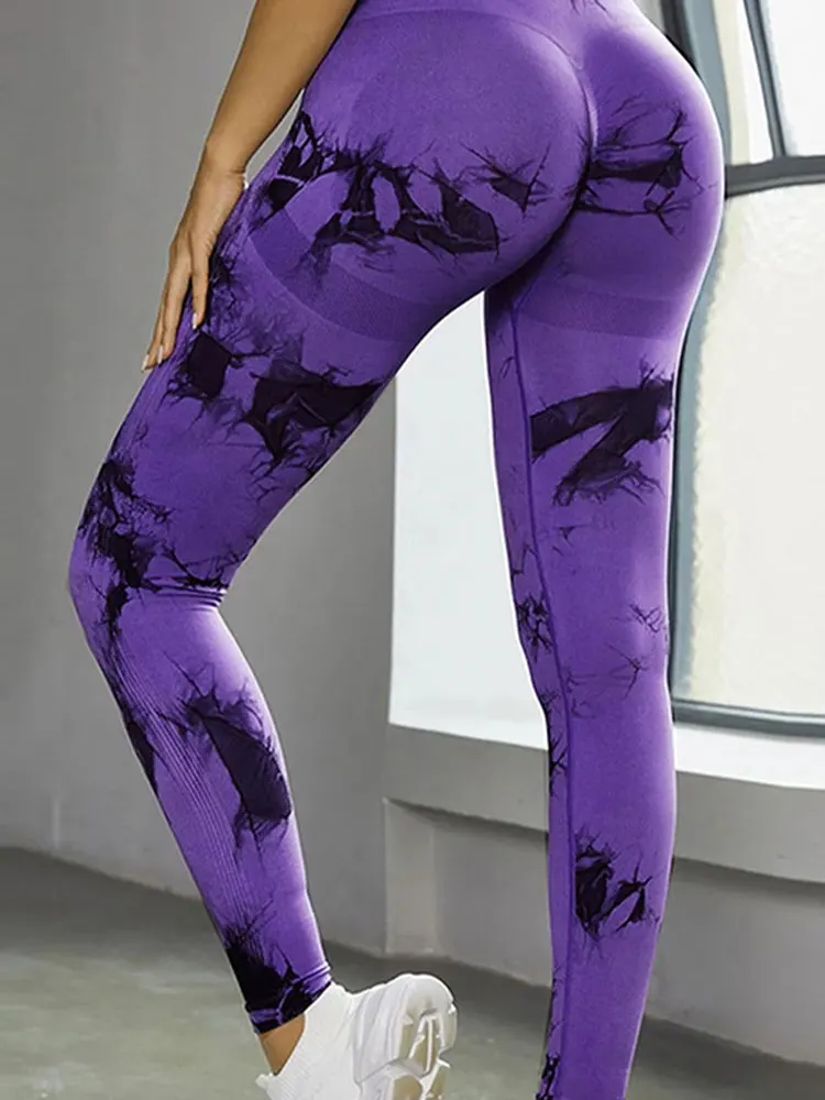 Tie Dye Seamless Leggings for Women High Waist Yoga Pants, Scrunch Butt Lifting Elastic Tights