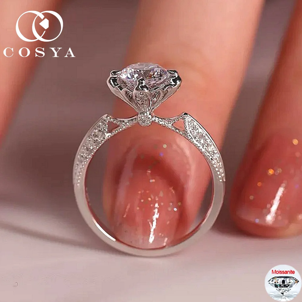 

COSYA 1 карат обручальное кольцо с муассанитом, сертифицированный лабораторный бриллиант S925, стерлинговое серебро, белое золото 18 карат для женщин, ювелирные изделия
