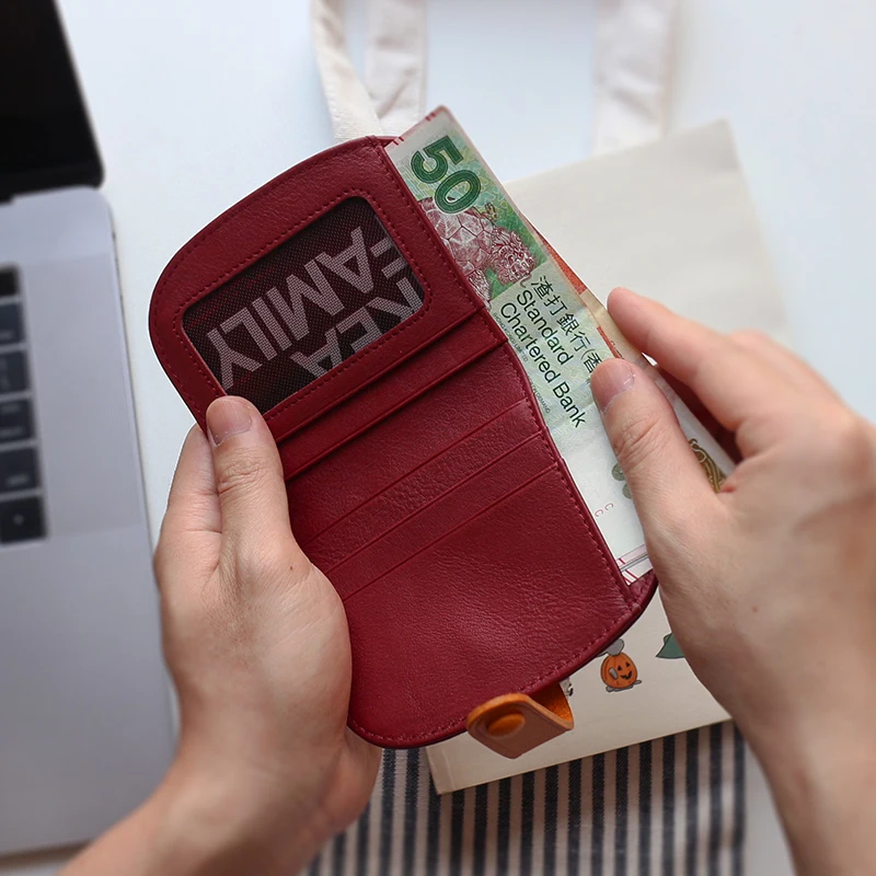 Short Wallet Women Genuine Leather Luxury Bifold Purses 100% Cowhide Retro Credit Card Wallet Female