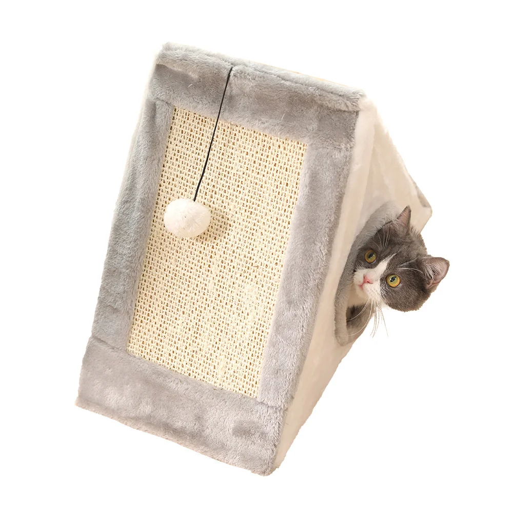 Poste rascador para gatos 3 en 1, tienda triangular para cueva de gatos, casa de juegos con tablero rascador, juguete plegable para rascar gatos, tienda para mascotas, cama cueva