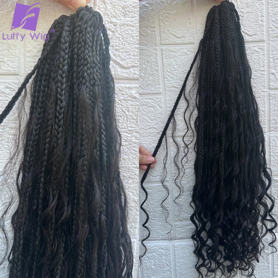 Loose Wave Goddess Boho Box Braids Crochet Human Hair with Curly Ends Synthetic Braid with Human Hair Curls for Black Women 24"