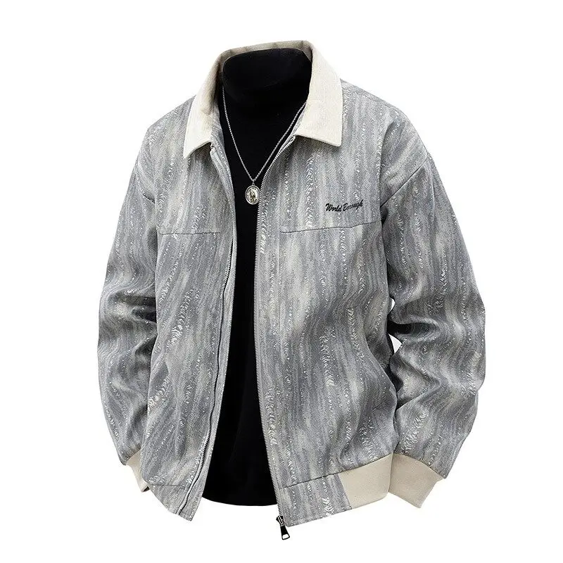 

Casual Loose Men's Jaet American Sle Trendy Retro Spring Autumn Outerwear Polyester Fiber Long Sve Zipper Closure