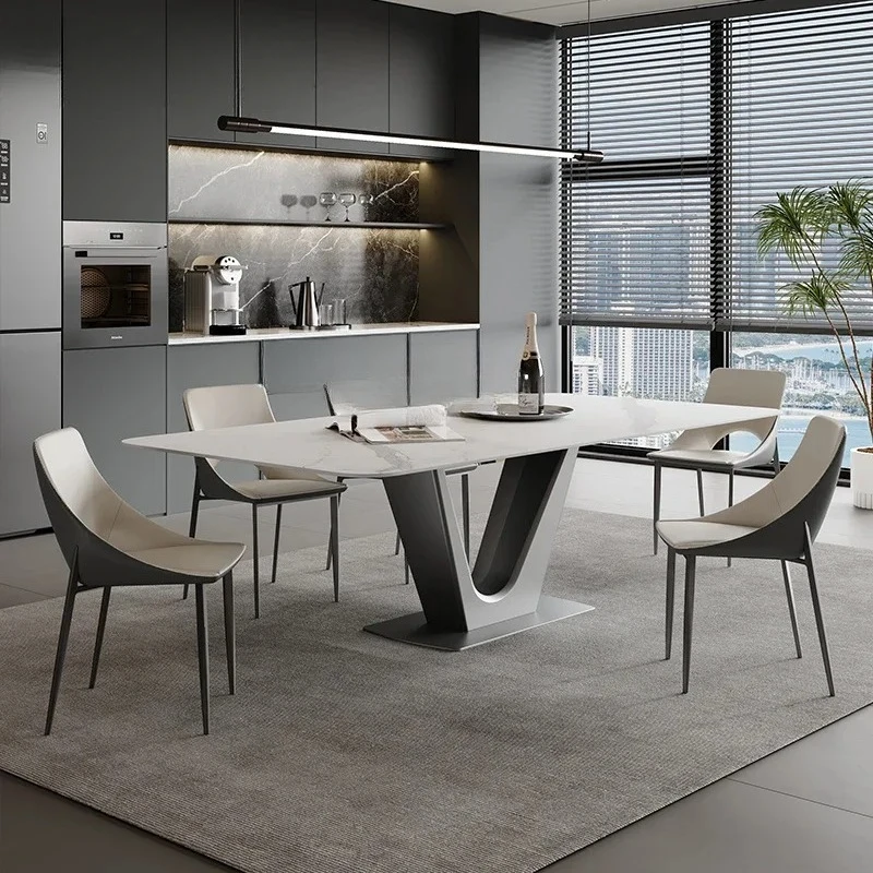

lxSlate dining table Italian dining room living room table rectangular stainless steel table and chair combination