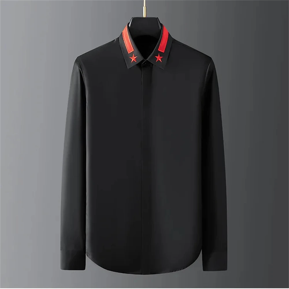 Luxury basic shirt men\'s long-sleeved casual shirt solid color fashionable Korean street high-end plus size men\'s clothing 6XL