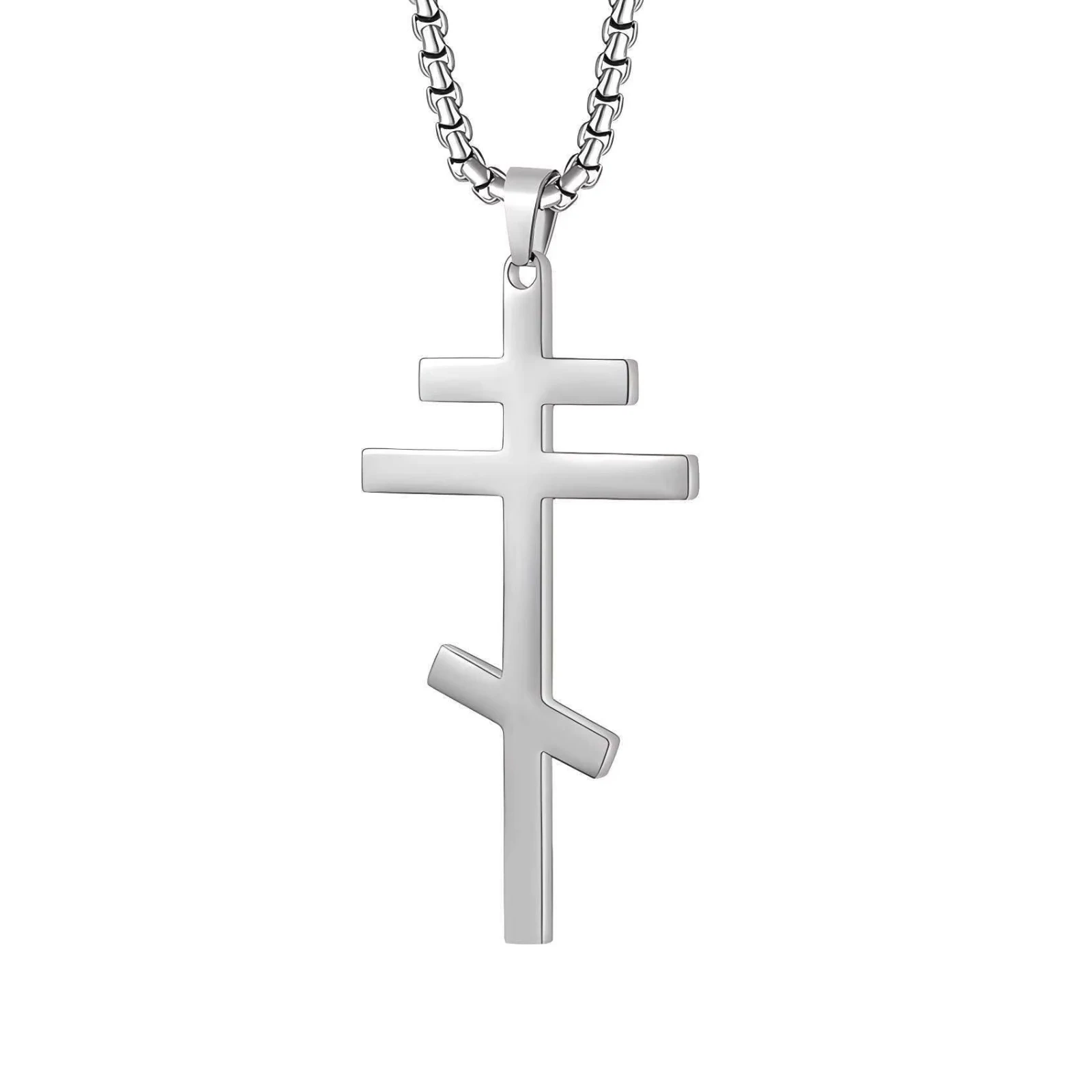 Edelstahl Orthodoxes Kreuz Anhänger Halskette Religiöser Glaubensschmuck Geschenk für Männer und Frauen – Detail 1