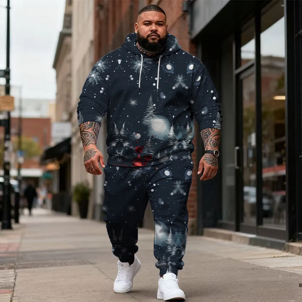 

S-9xl plus size Men's 2-Piece Hoodie Set: Christmas & Texture Plaid - Soft Fabric, Warm, Festive Details, Fine Plaid,