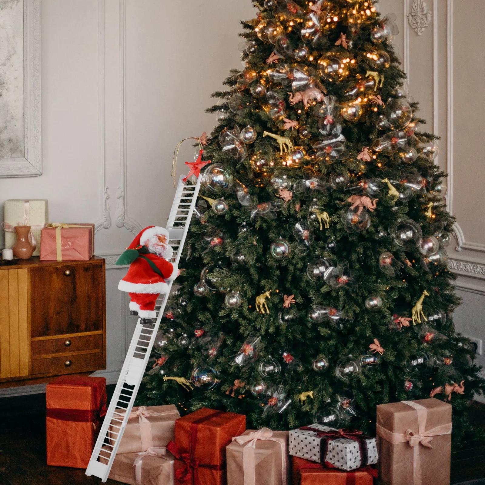 

Santa Claus Climbing Ladder Decor Xmas Ornament Gift Party Electric Christmas Tree Decoration